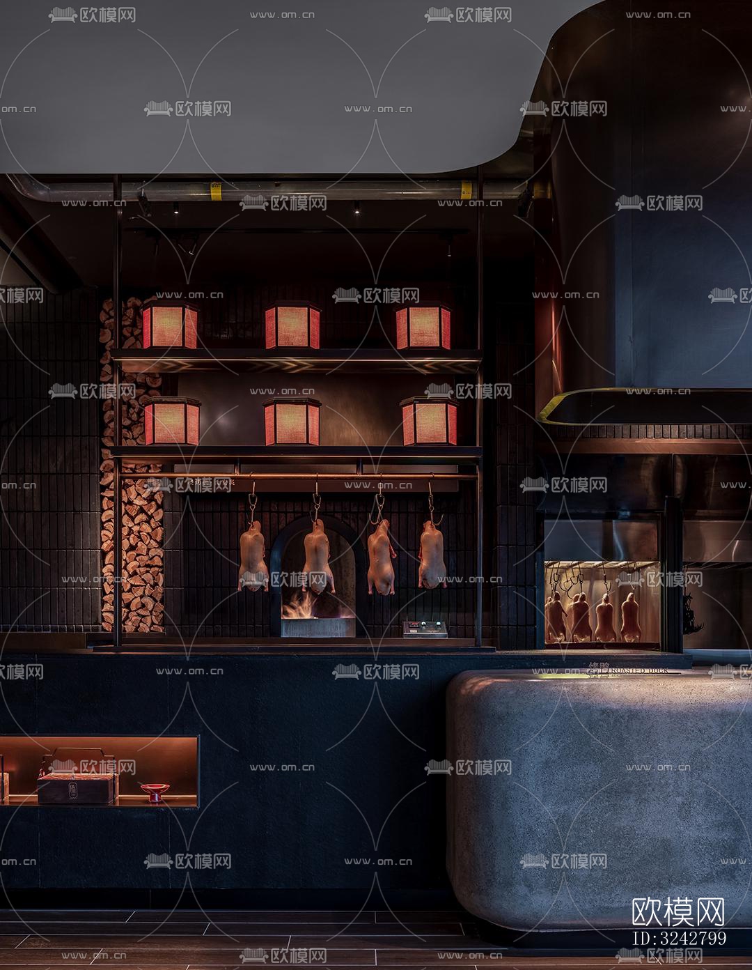 新中式中餐厅效果图下载（渲染图3）