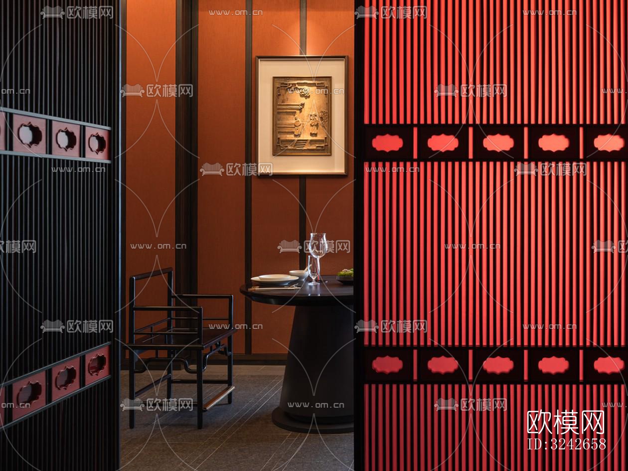 新中式中餐厅效果图下载（渲染图1）