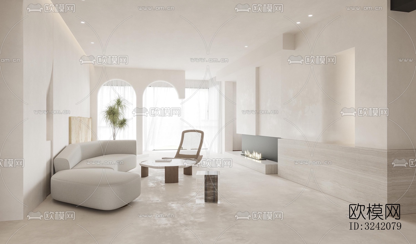 奶油风客餐厅效果图下载（渲染图5）