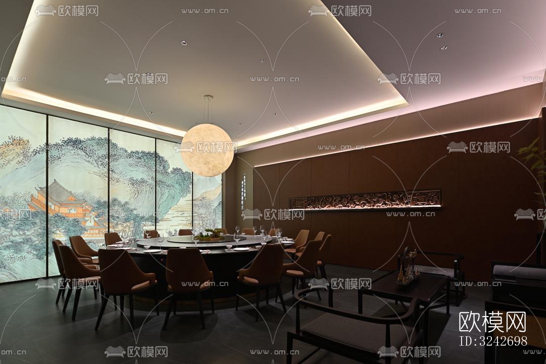 新中式中餐厅效果图下载（渲染图12）
