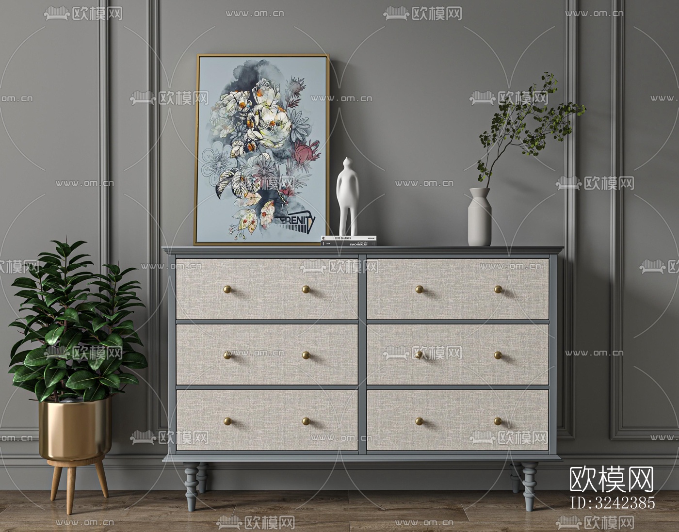 新中式玄关过道效果图下载（渲染图2）