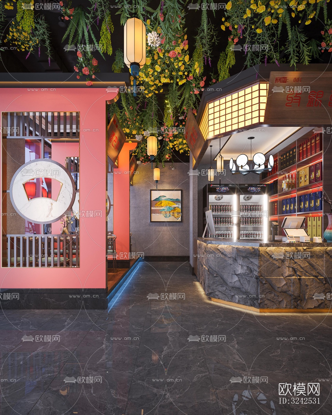 中式中餐厅效果图下载（渲染图6）