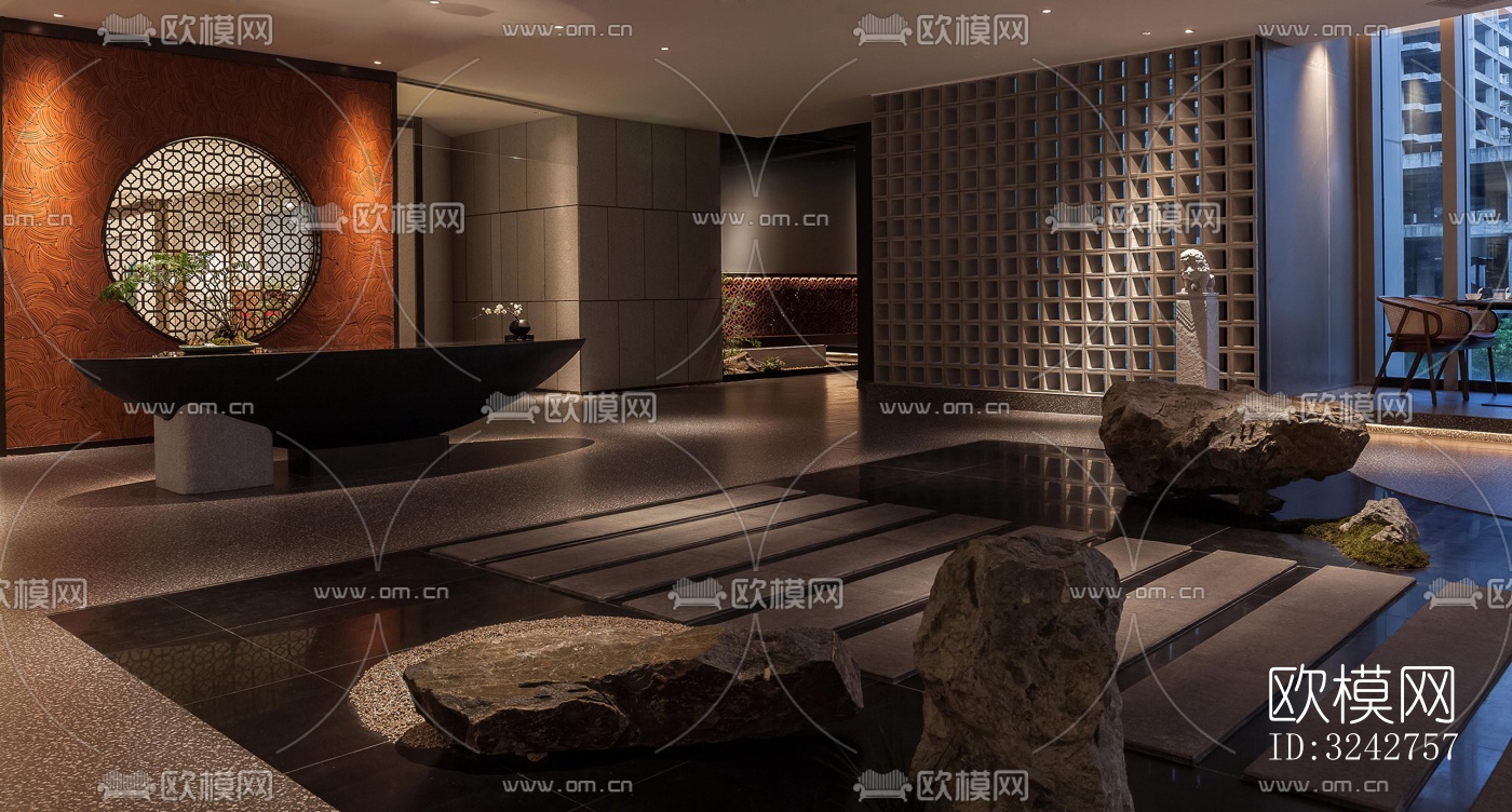 新中式中餐厅效果图下载（渲染图4）