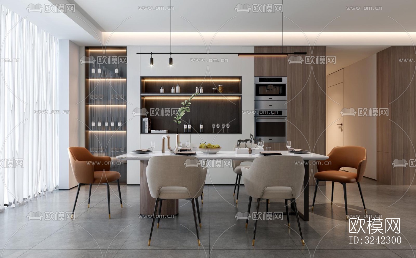 现代客餐厅效果图下载（渲染图2）