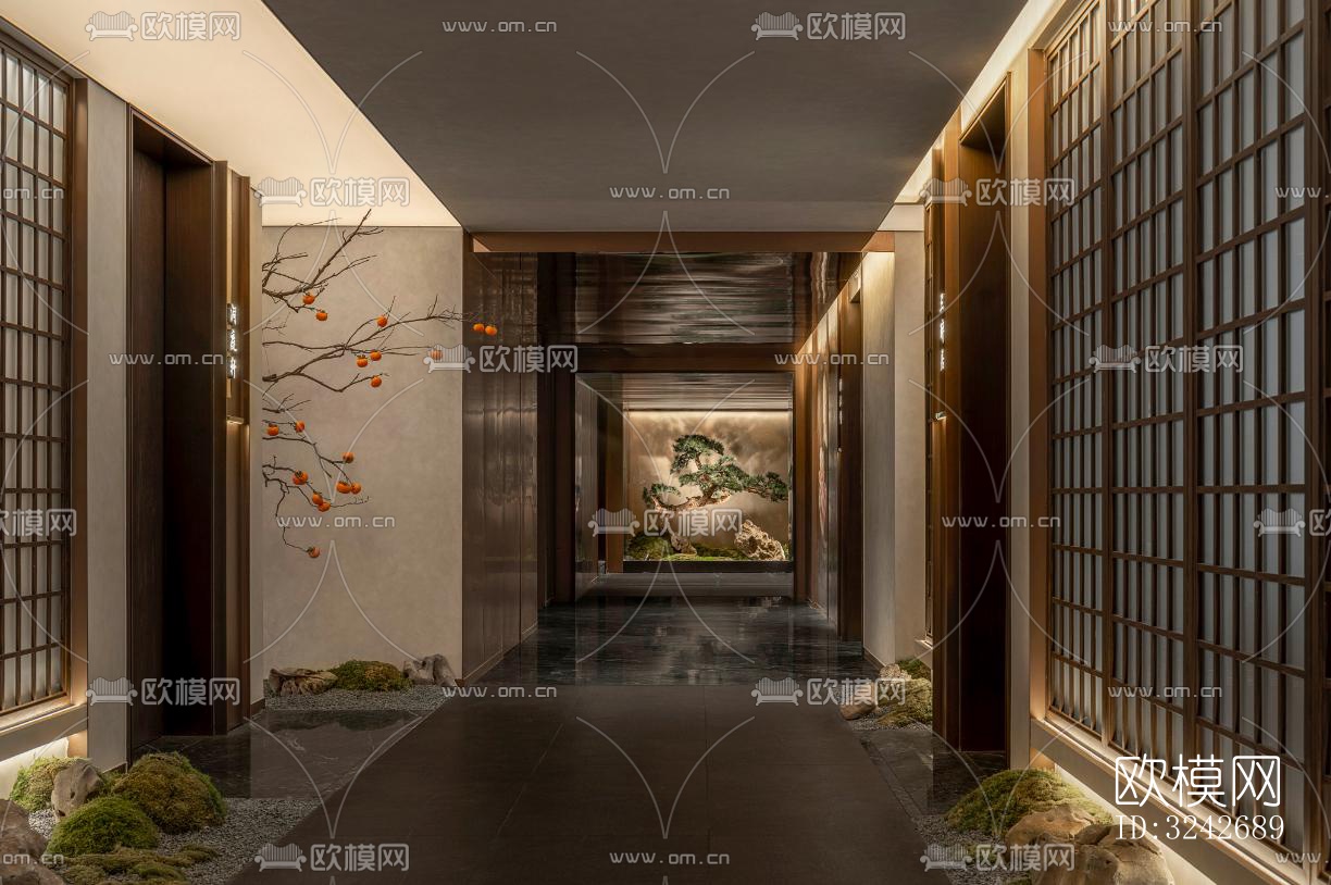 新中式中餐厅效果图下载（渲染图2）