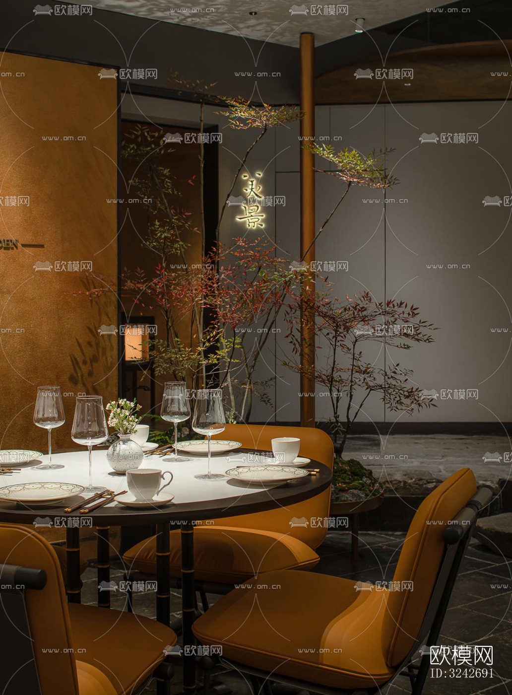 新中式中餐厅效果图下载（渲染图19）