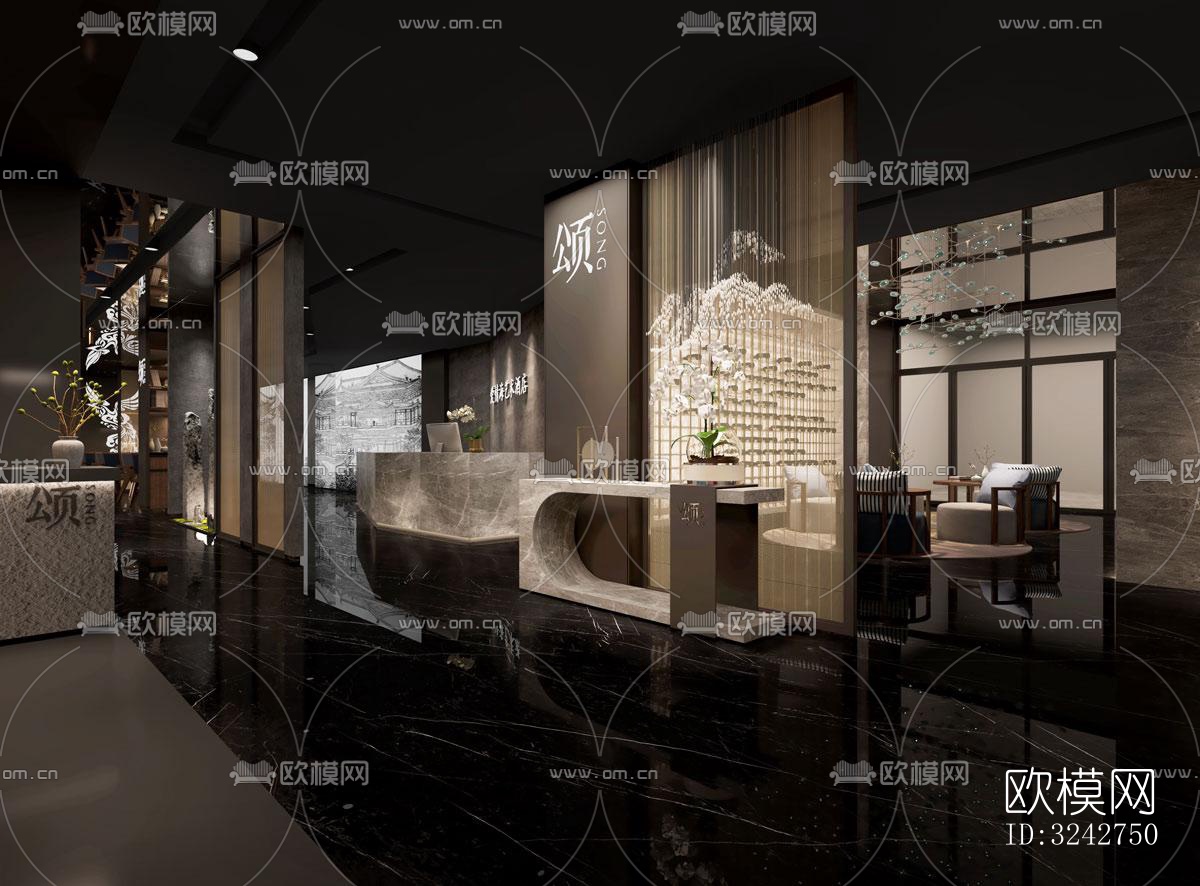 新中式中餐厅效果图下载（渲染图7）