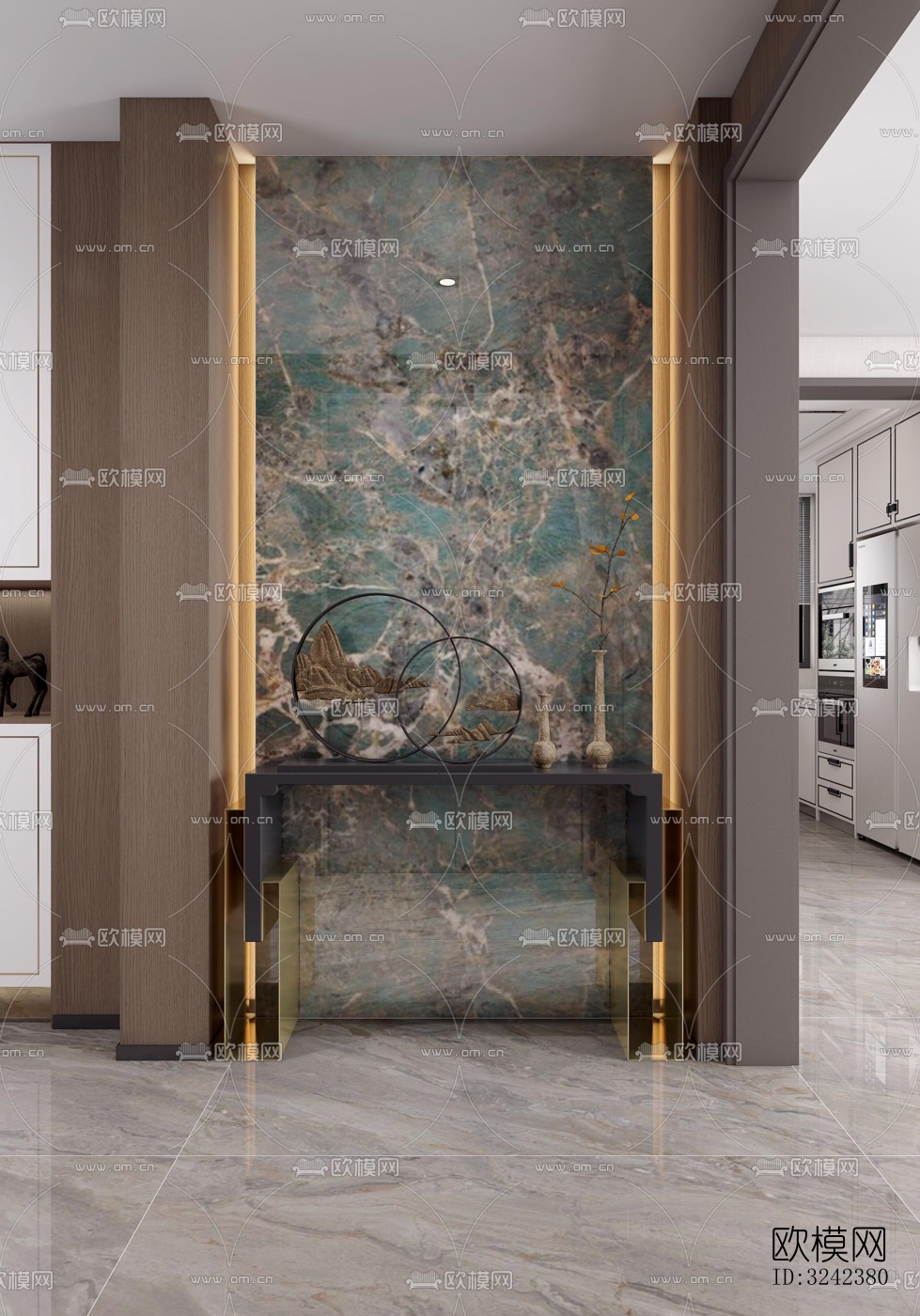 新中式玄关过道效果图下载（渲染图5）