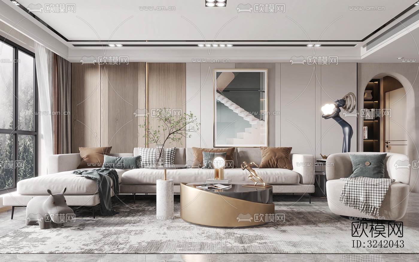 现代客厅效果图下载（渲染图4）