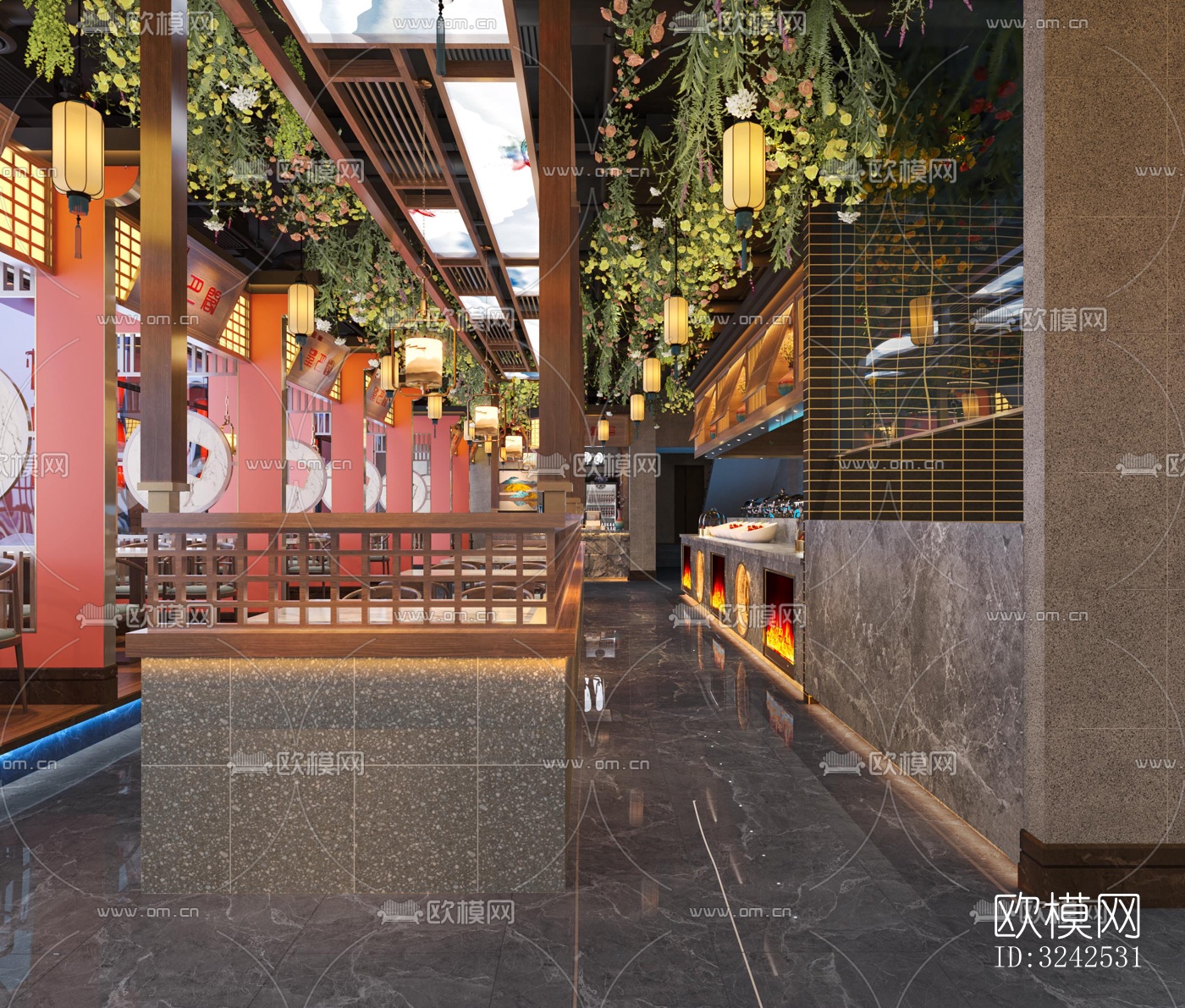 中式中餐厅效果图下载（渲染图4）