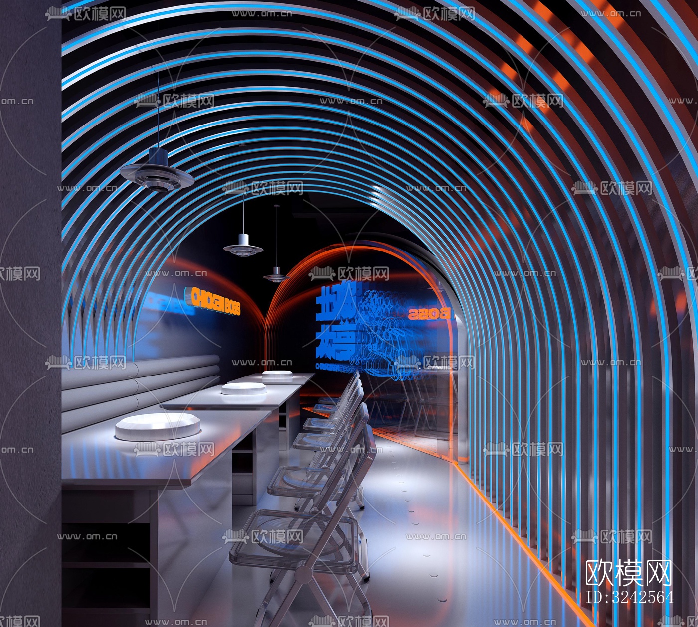 工业风中餐厅效果图下载（渲染图2）