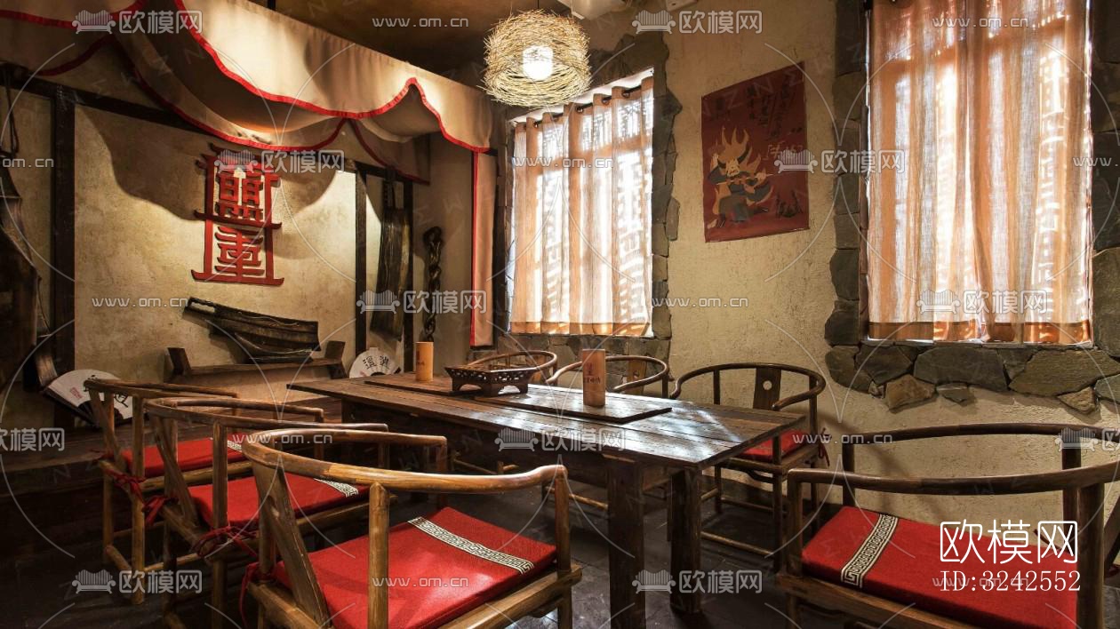 原木风中餐厅效果图下载（渲染图11）