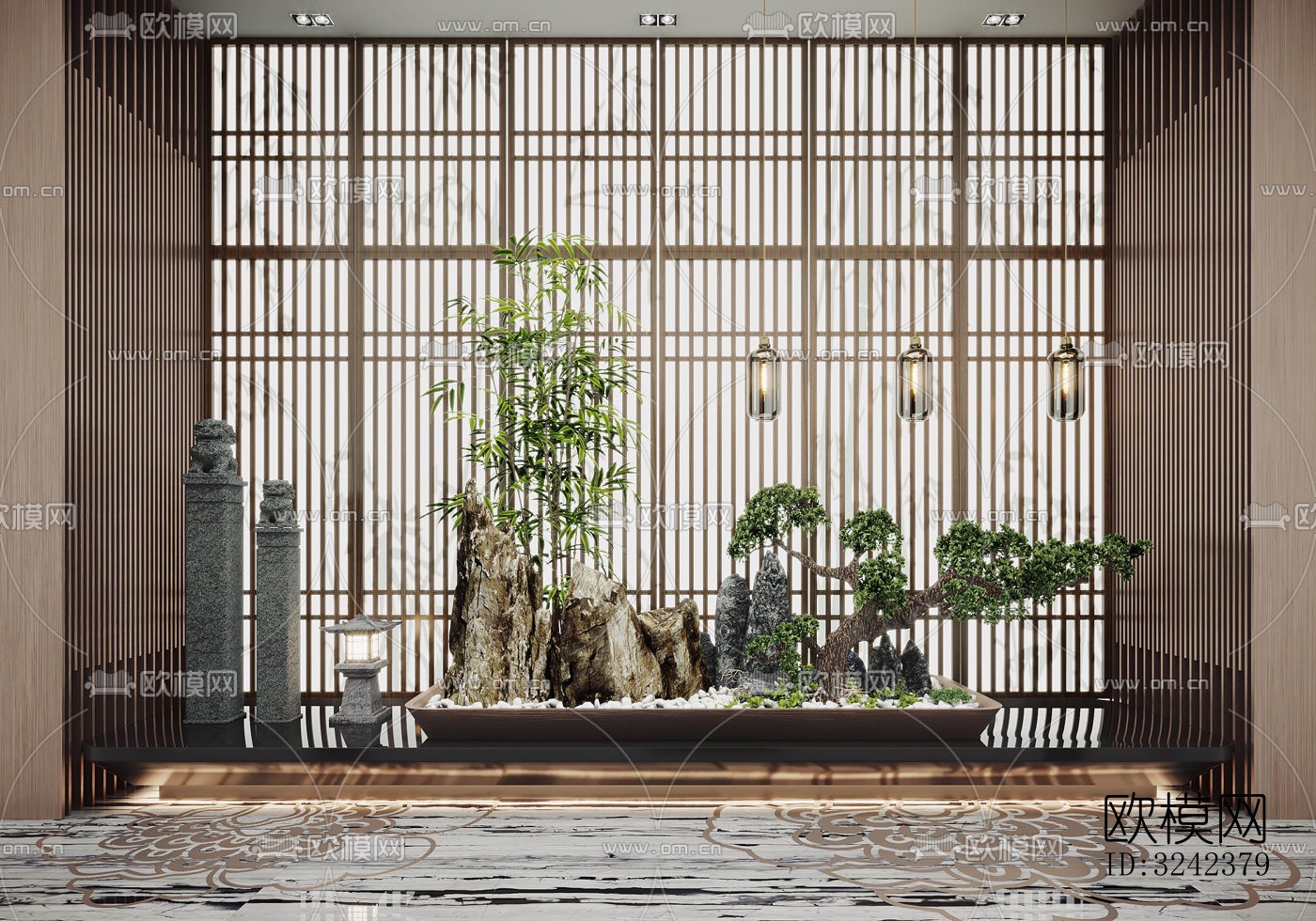 新中式玄关过道效果图下载（渲染图6）
