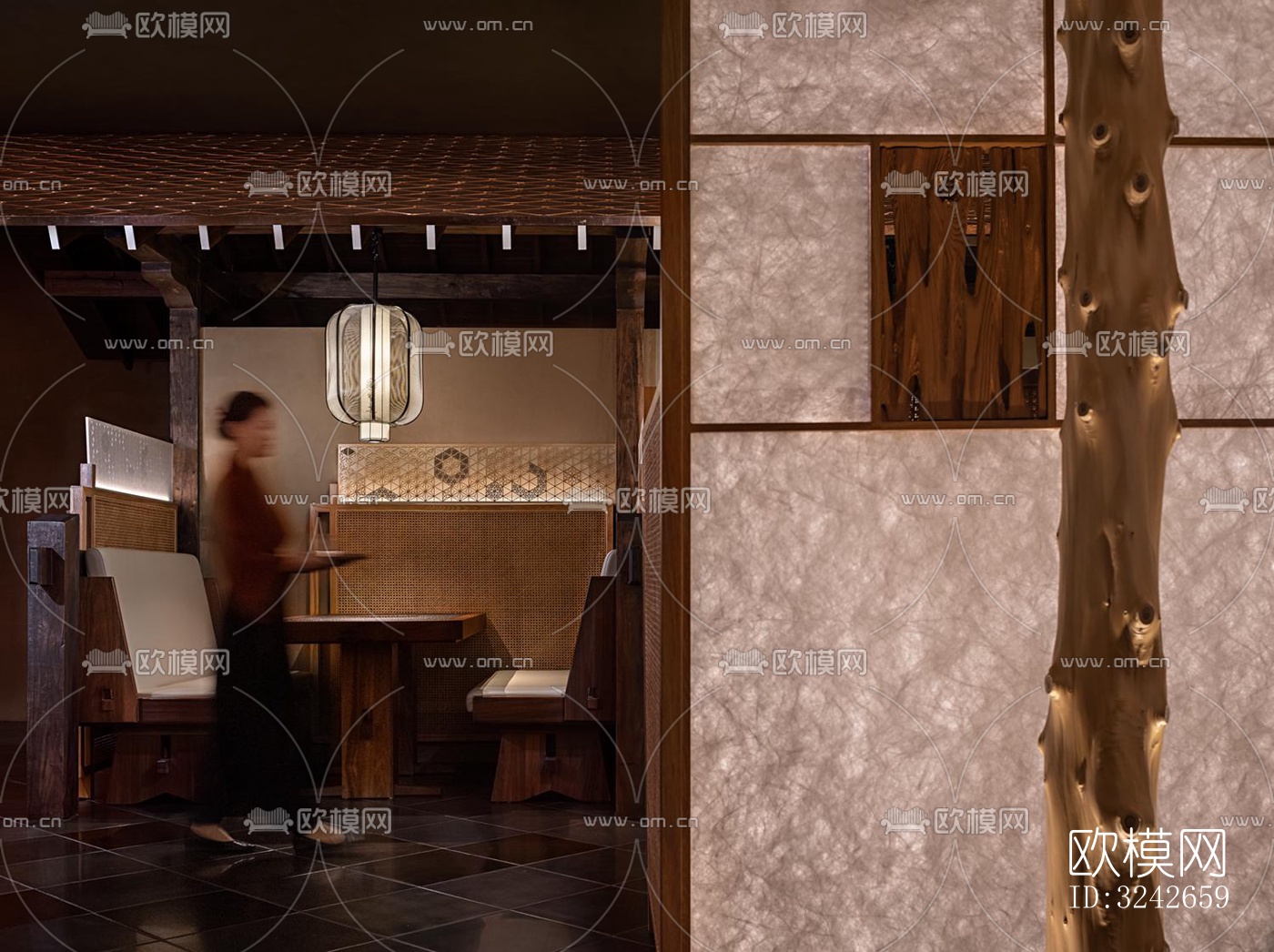 新中式中餐厅效果图下载（渲染图5）