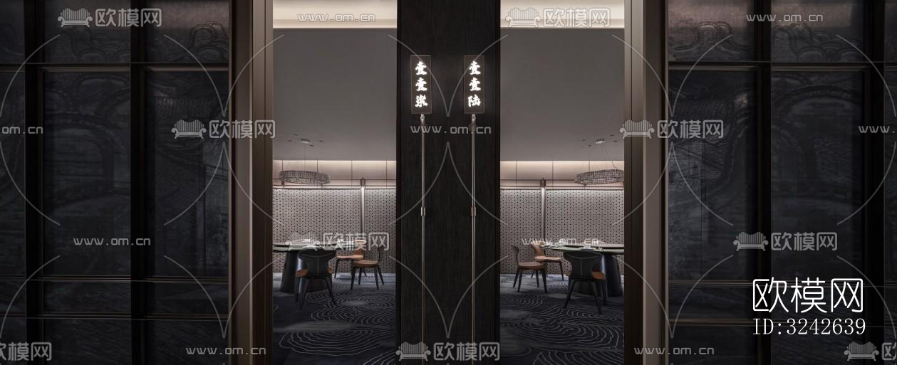 新中式中餐厅效果图下载（渲染图3）