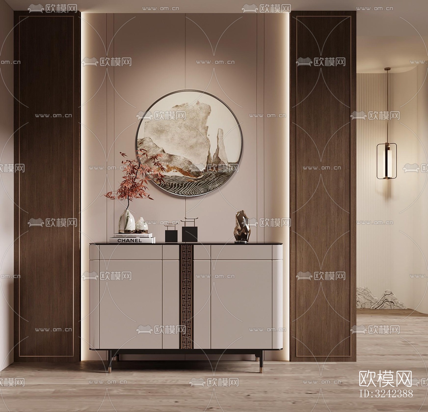 新中式玄关过道效果图下载（渲染图1）