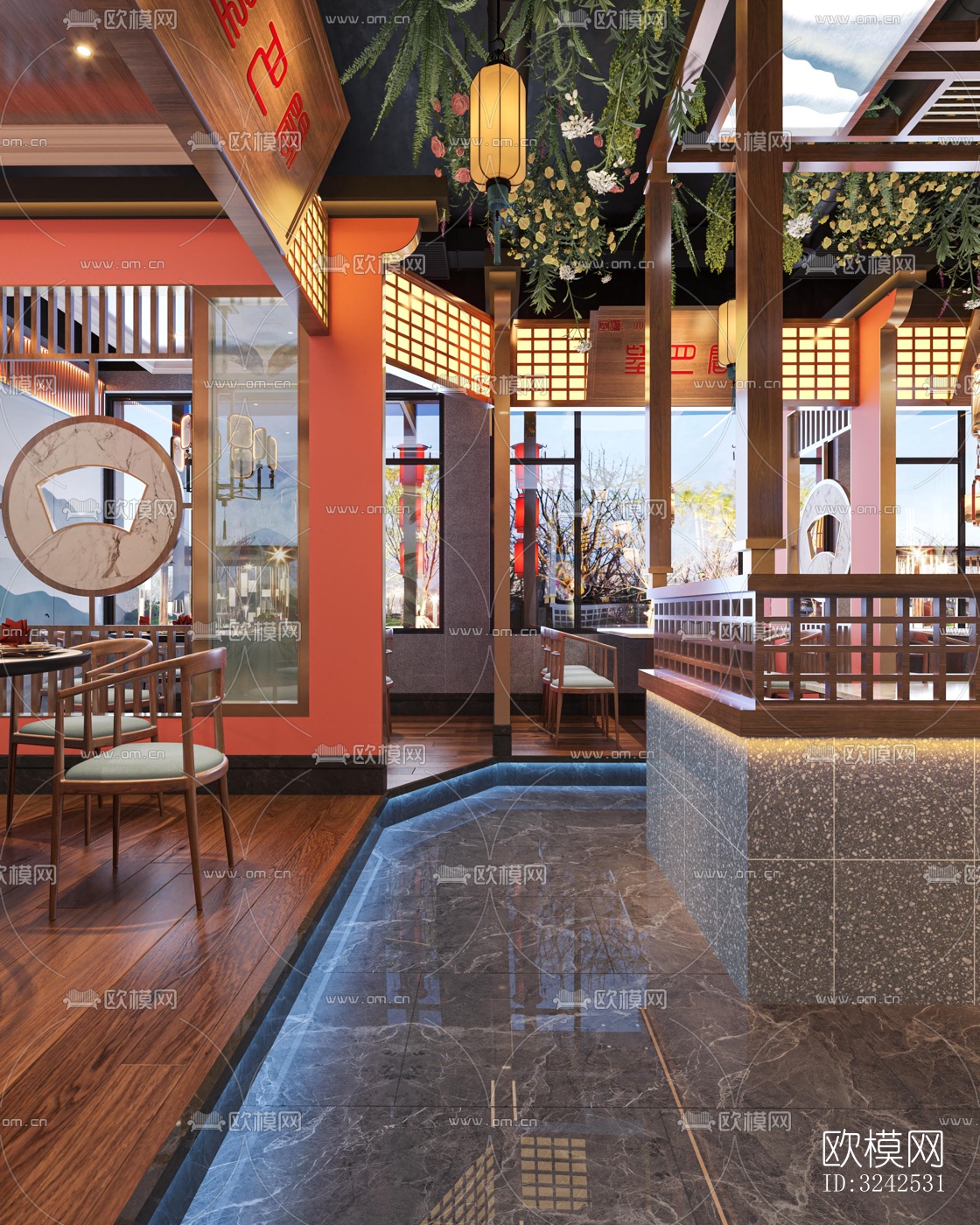 中式中餐厅效果图下载（渲染图3）
