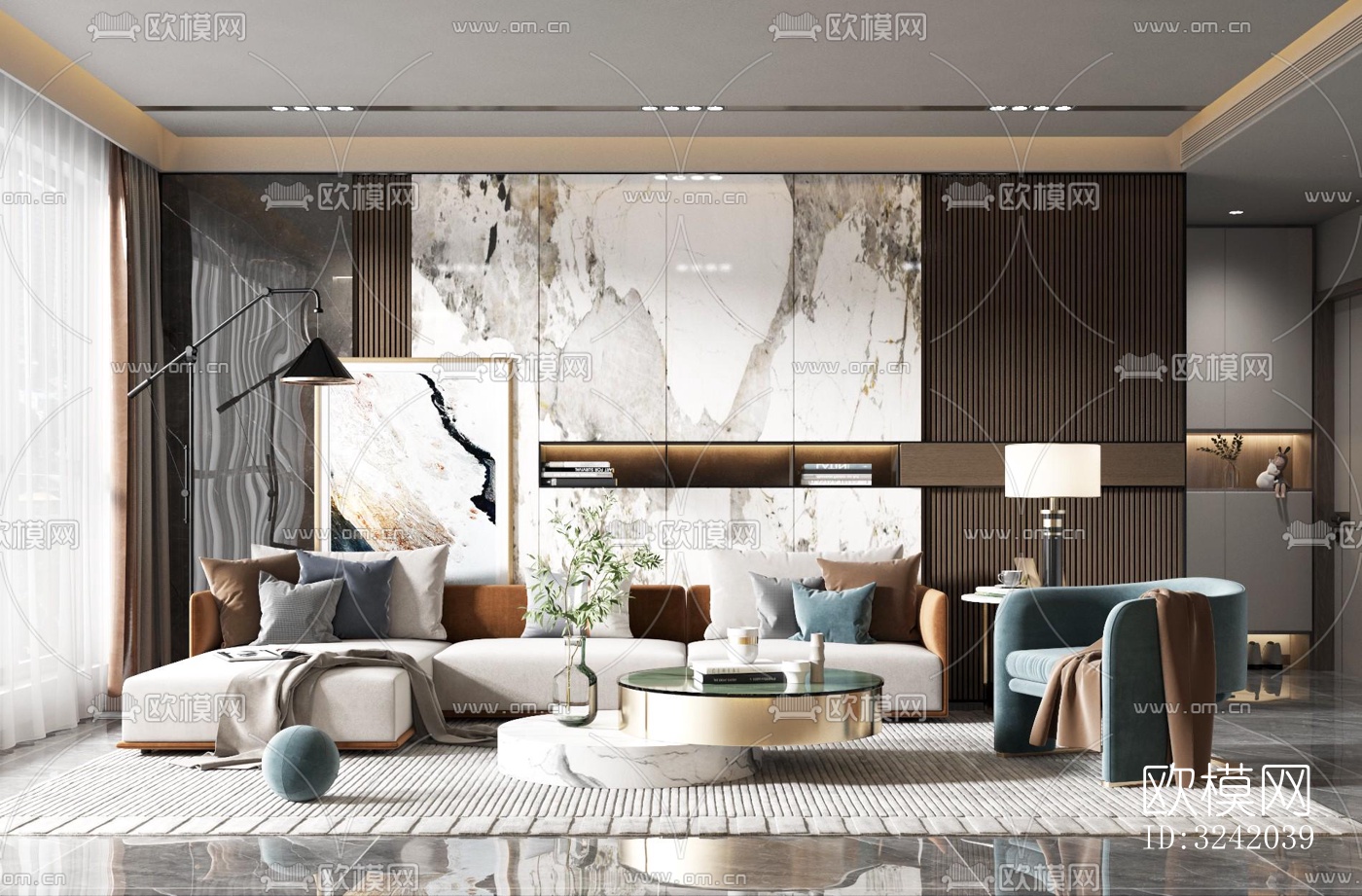 现代客厅效果图下载（渲染图1）