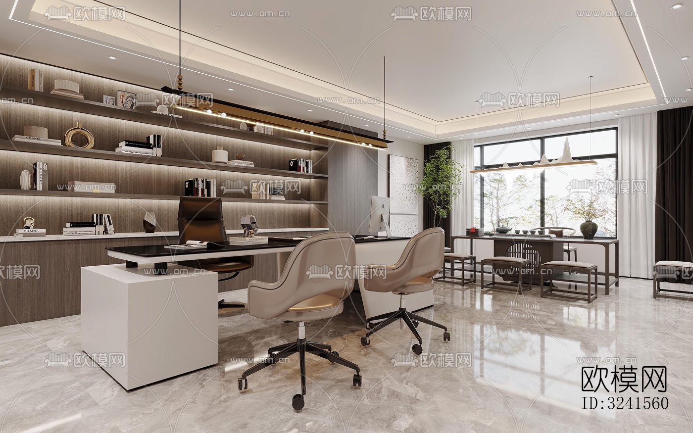 新中式经理室效果图下载（渲染图2）