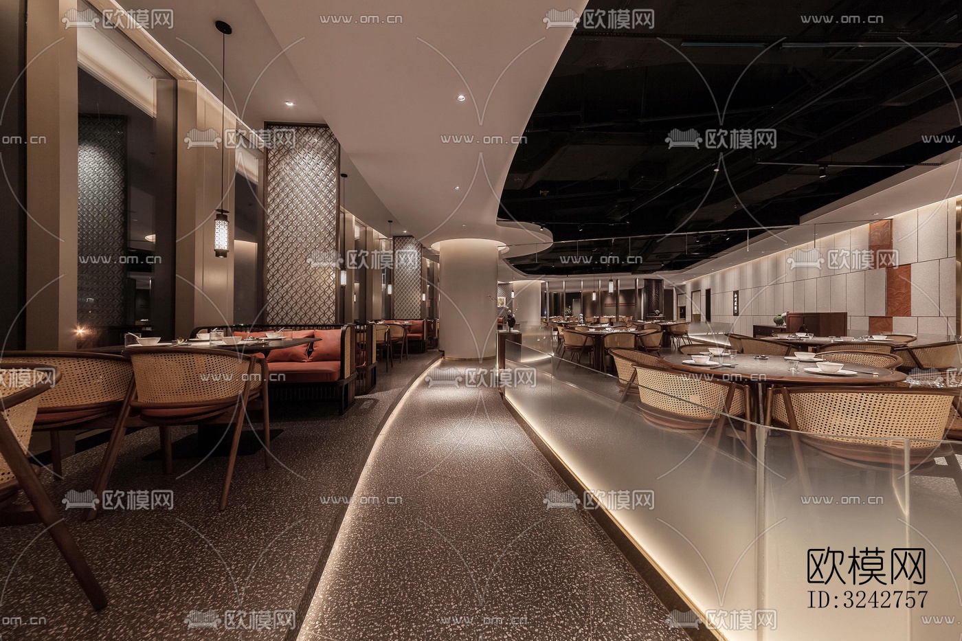 新中式中餐厅效果图下载（渲染图12）