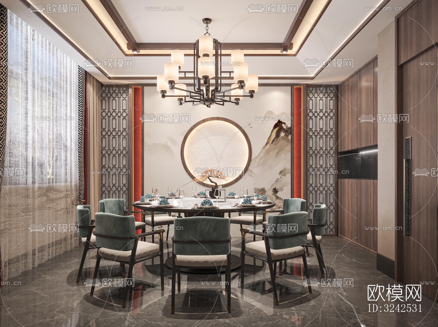 中式中餐厅效果图下载（渲染图10）