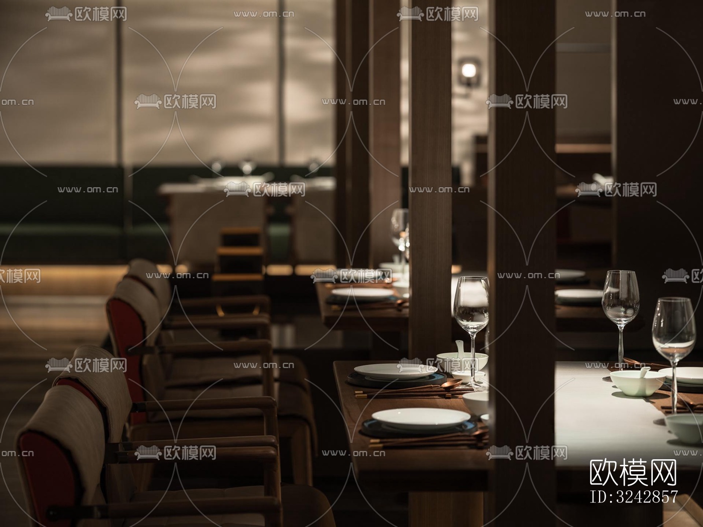 新中式中餐厅效果图下载（渲染图1）