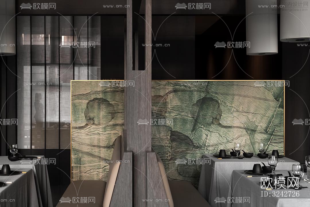 新中式中餐厅效果图下载（渲染图2）