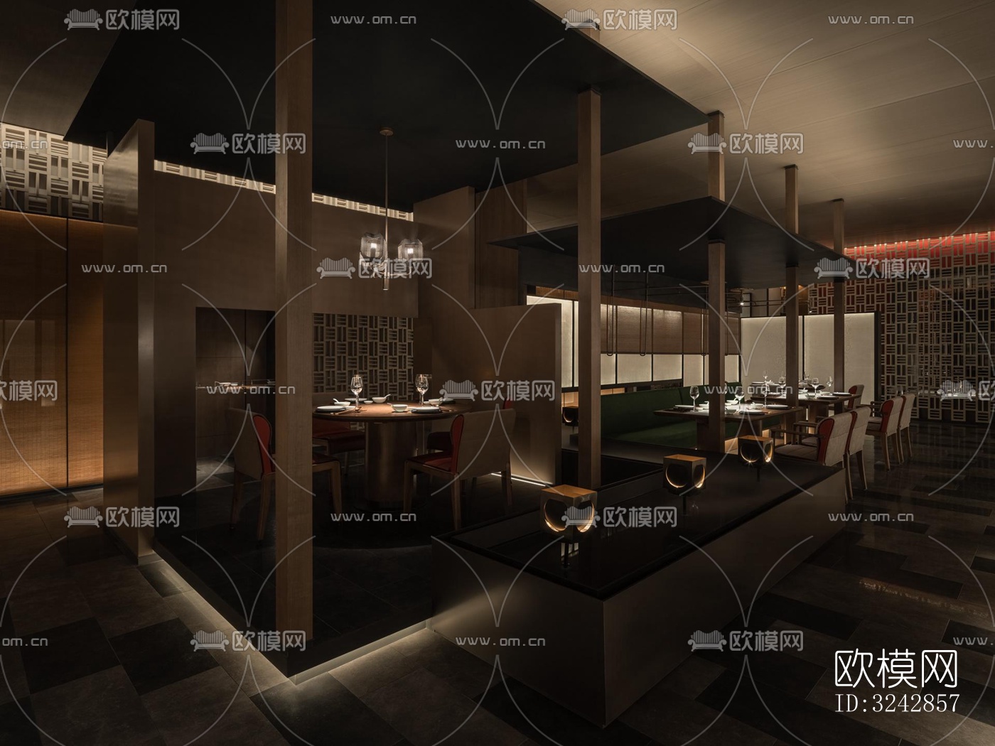 新中式中餐厅效果图下载（渲染图14）