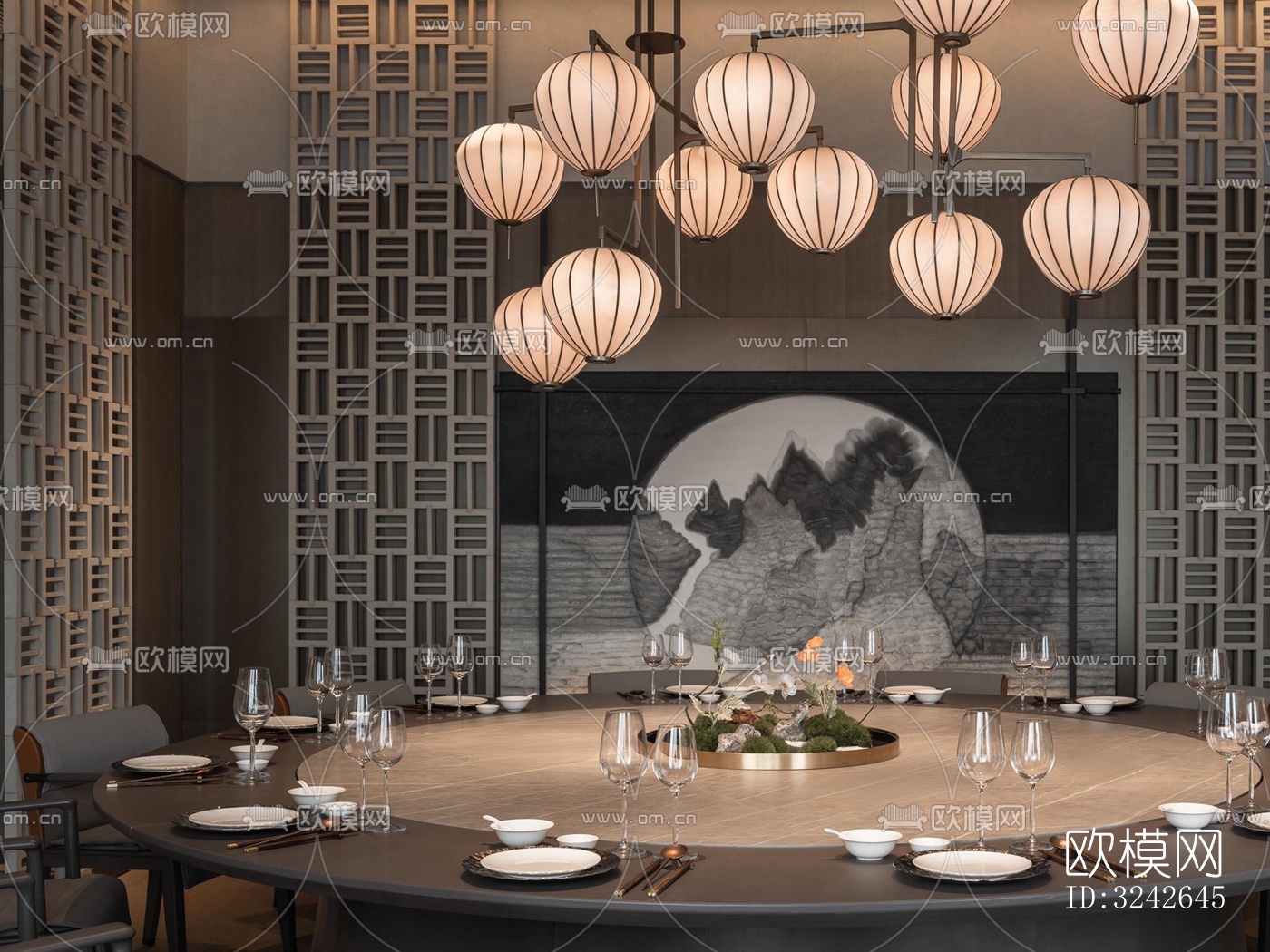 新中式中餐厅效果图下载（渲染图9）