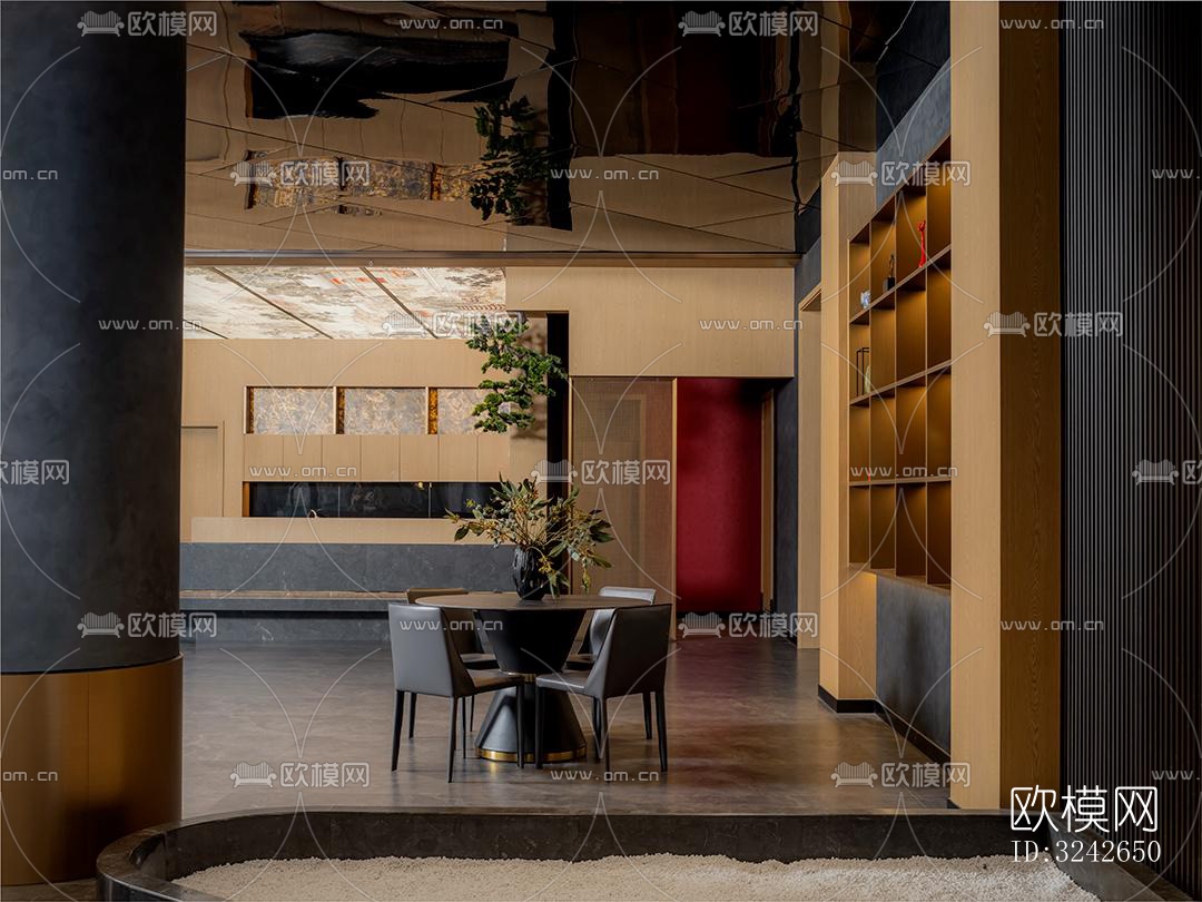 新中式中餐厅效果图下载（渲染图1）