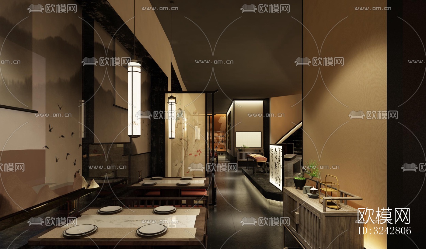 新中式中餐厅效果图下载（渲染图7）