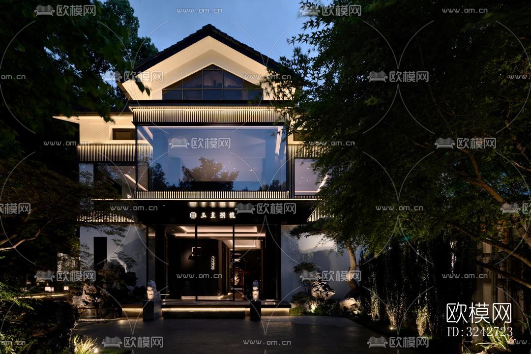 新中式中餐厅效果图下载（渲染图18）