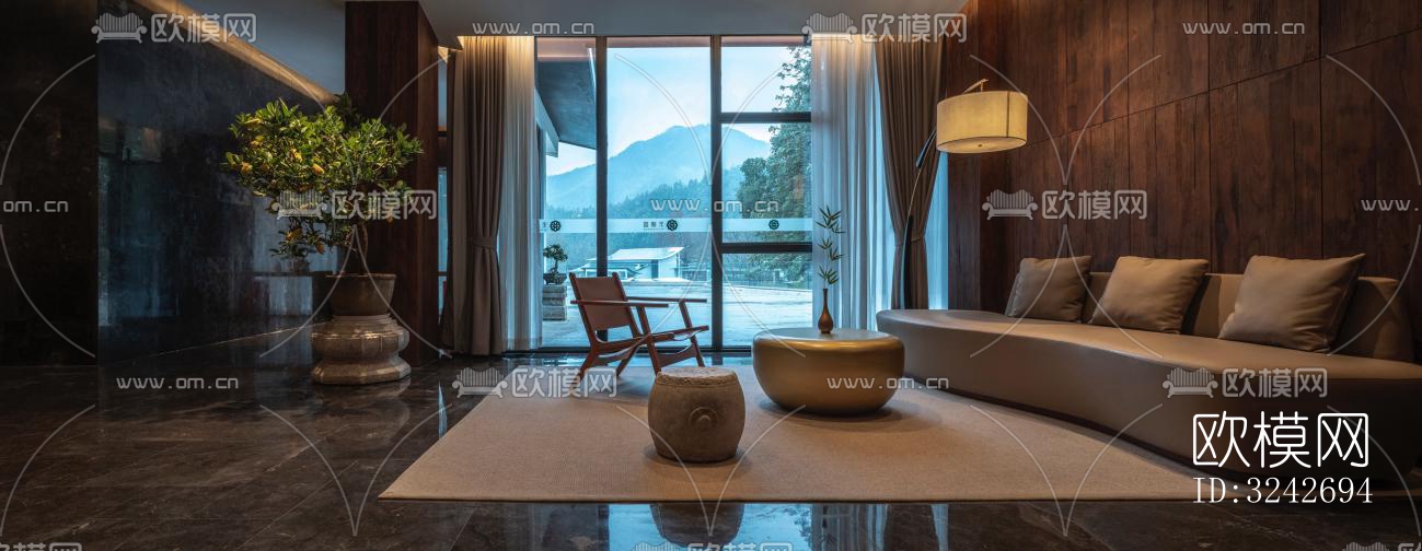 新中式中餐厅效果图下载（渲染图2）