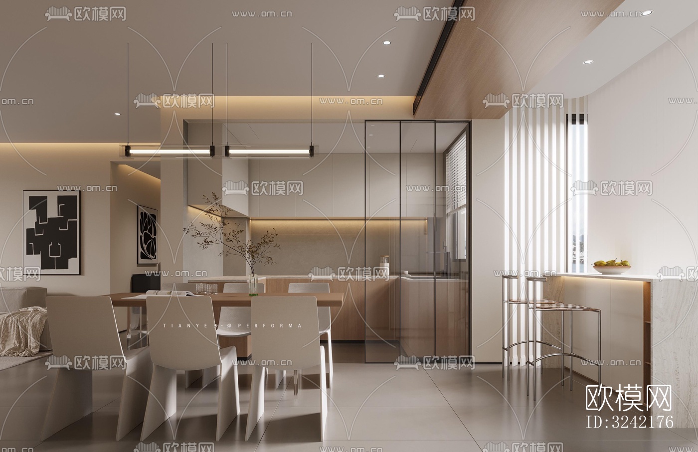 现代客餐厅效果图下载（渲染图4）