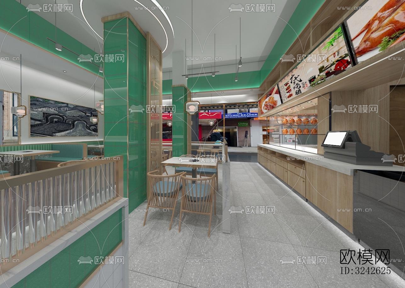 新中式中餐厅效果图下载（渲染图7）