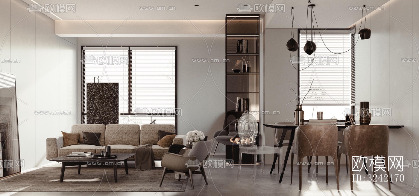 现代客餐厅效果图下载（渲染图2）