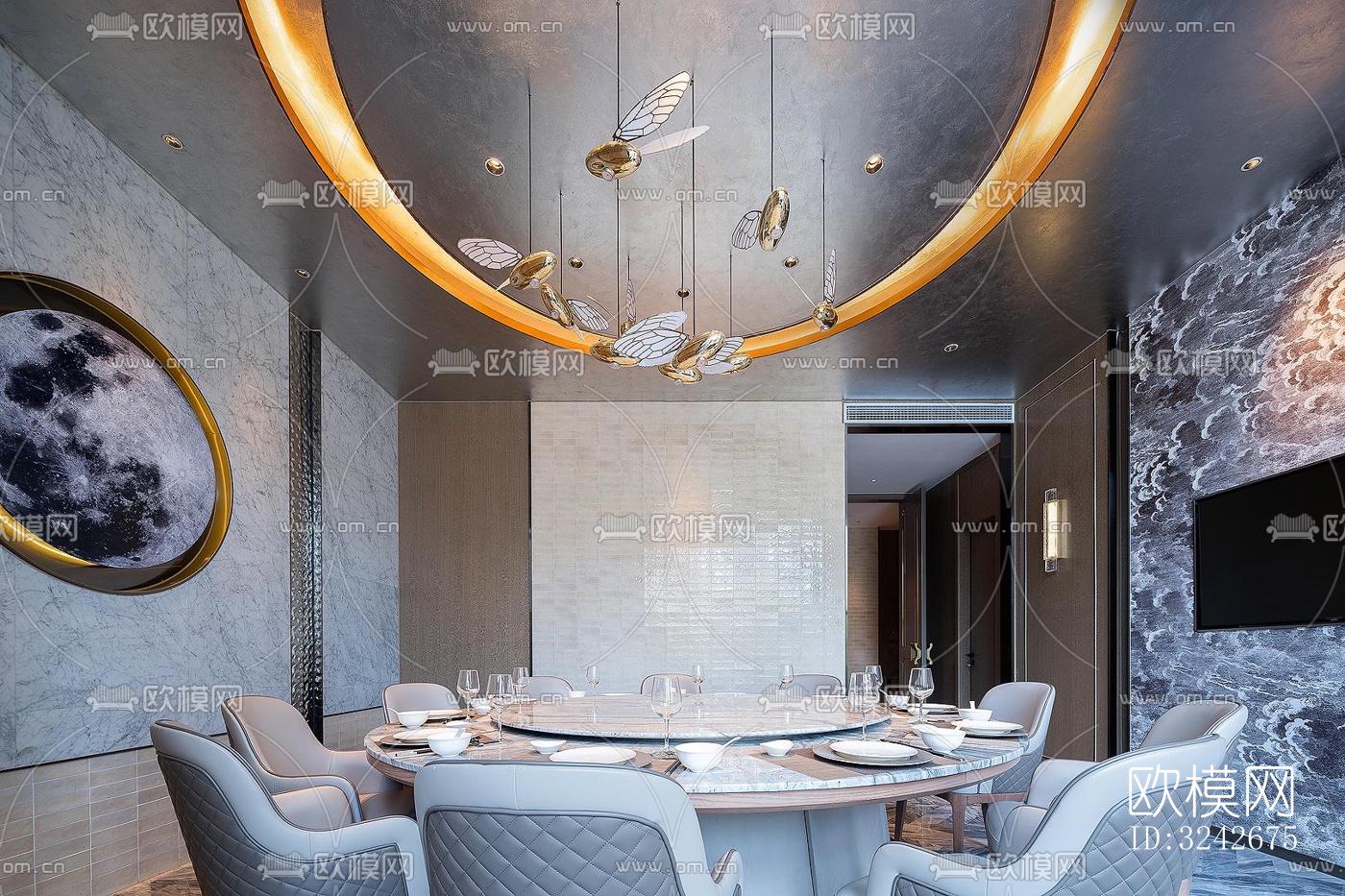 新中式中餐厅效果图下载（渲染图1）