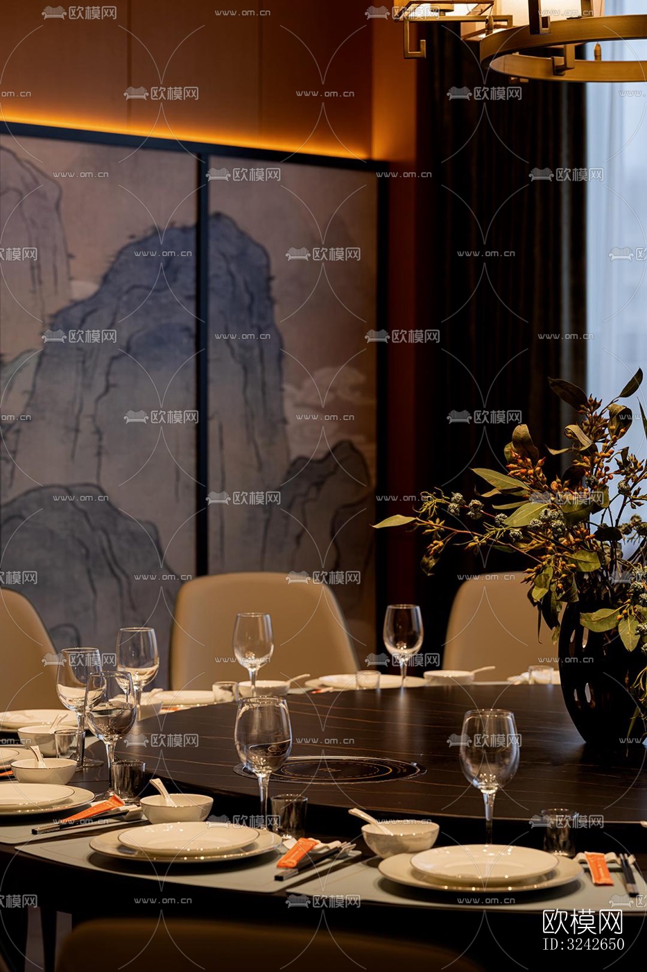 新中式中餐厅效果图下载（渲染图12）