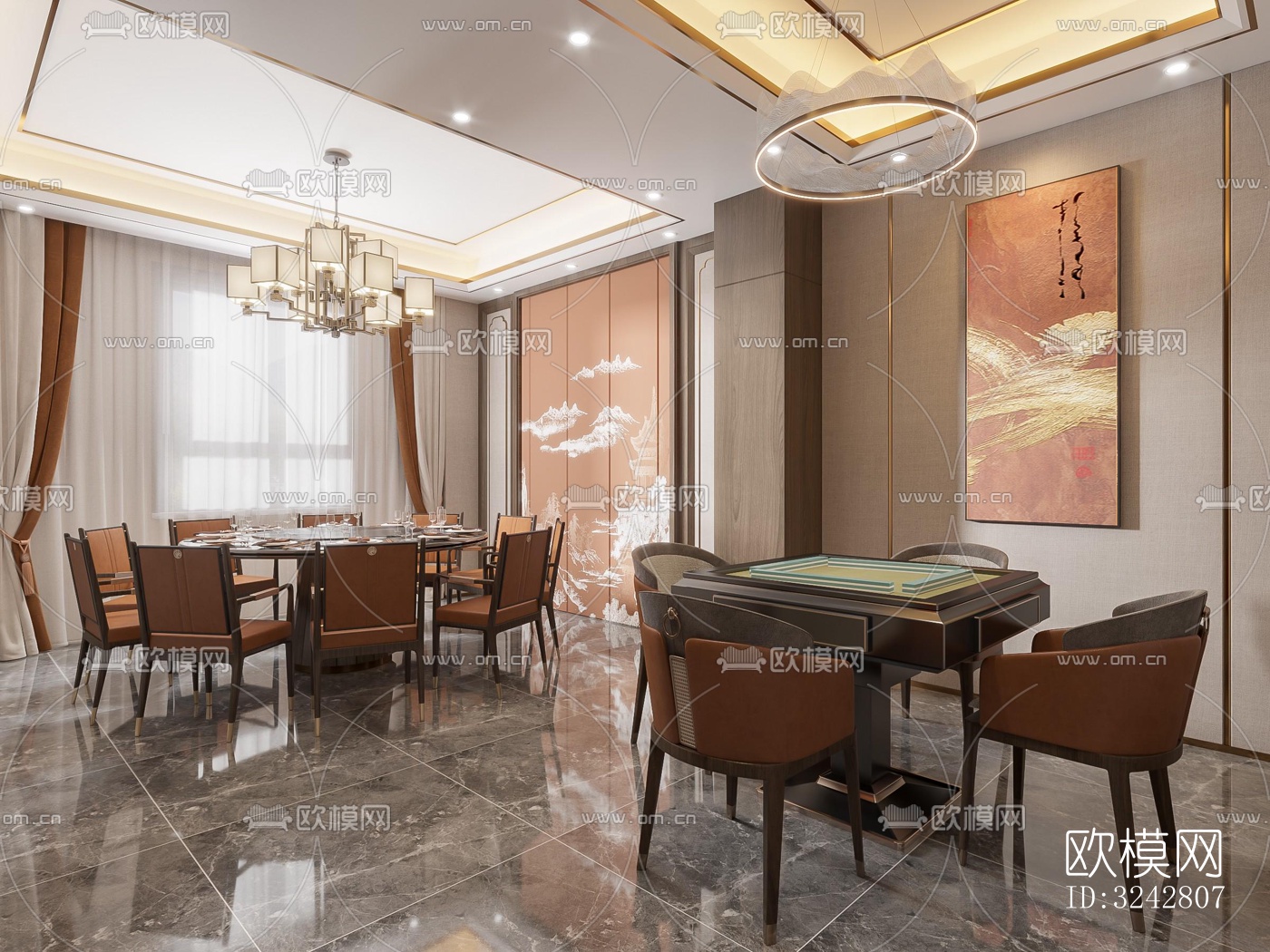 新中式中餐厅效果图下载（渲染图2）