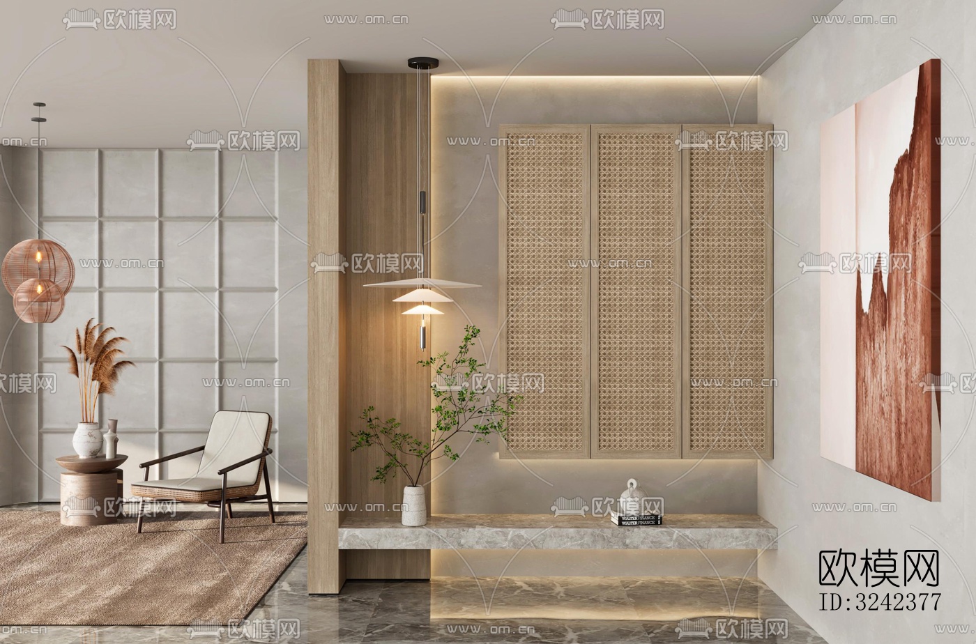 侘寂玄关过道效果图下载（渲染图5）