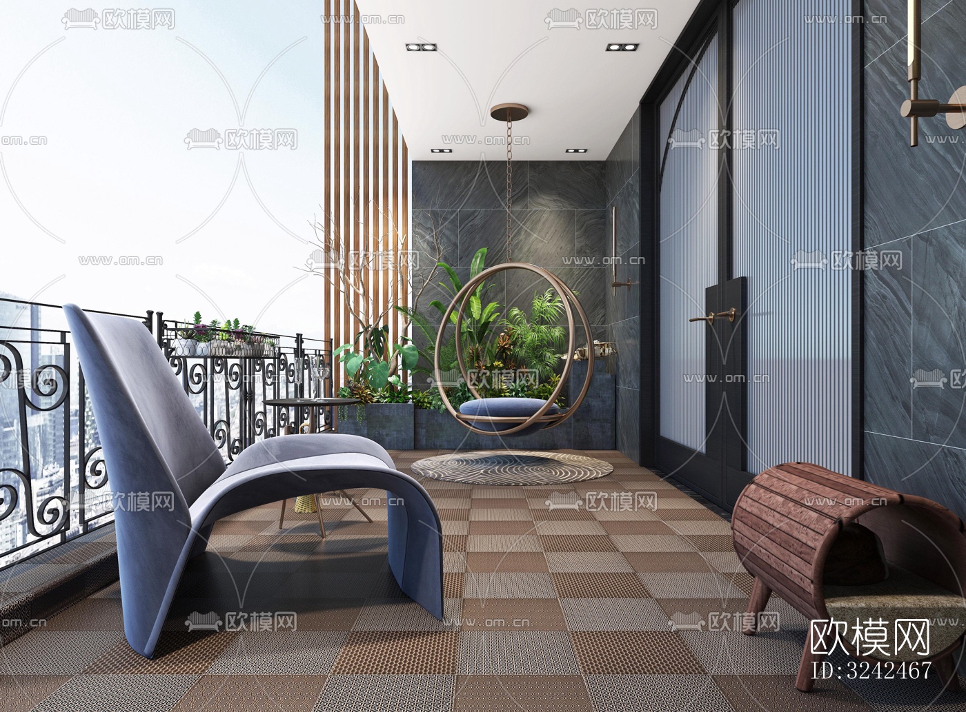 现代阳台花园效果图下载（渲染图1）