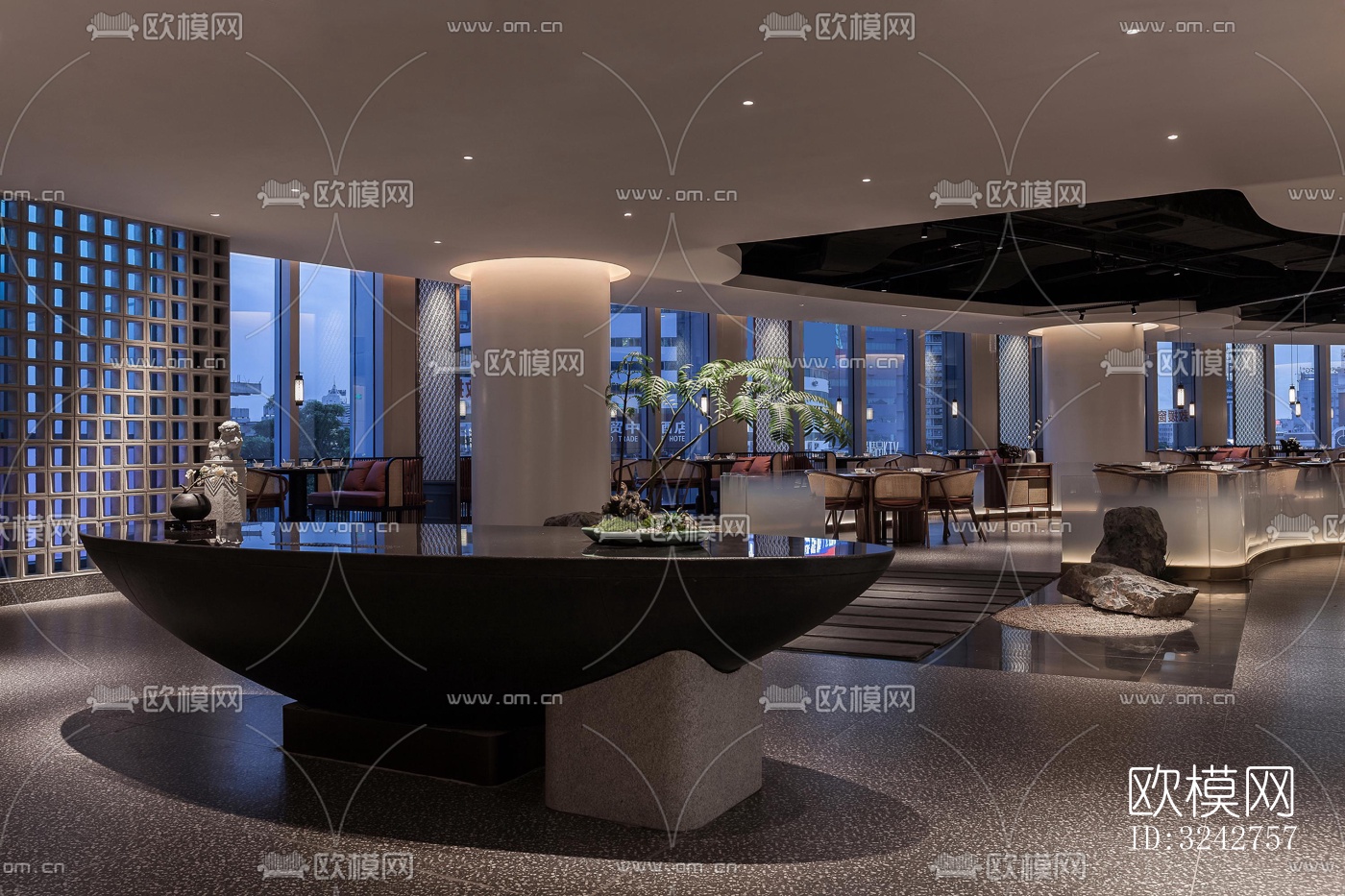 新中式中餐厅效果图下载（渲染图5）