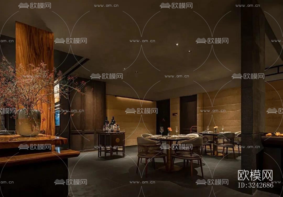 新中式中餐厅效果图下载（渲染图4）