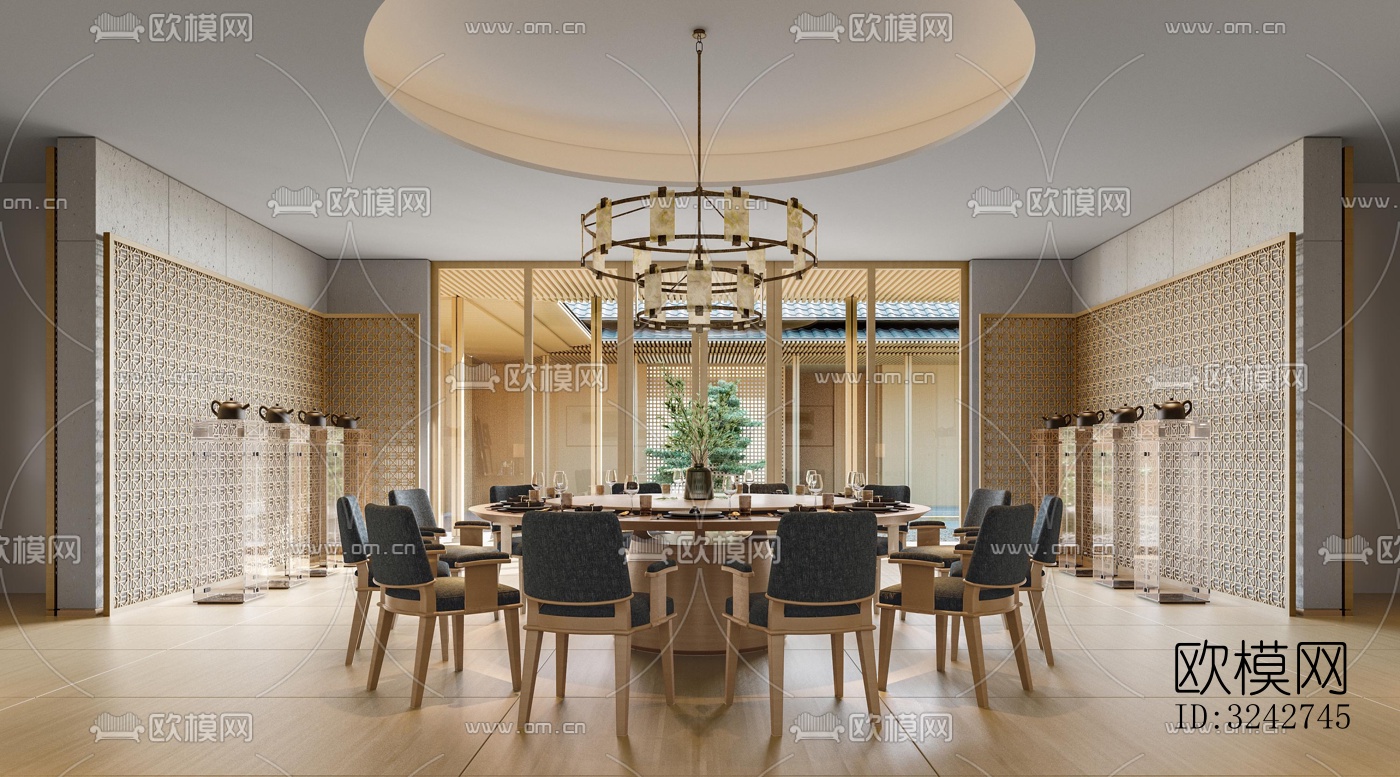 新中式中餐厅效果图下载（渲染图1）