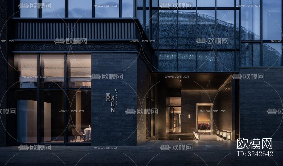 新中式中餐厅效果图下载（渲染图1）