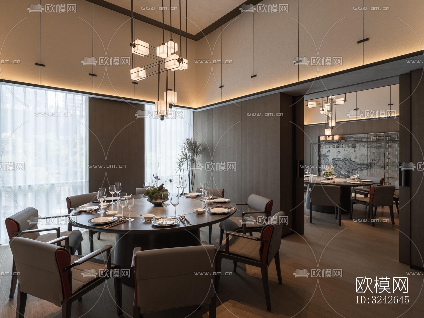 新中式中餐厅效果图下载（渲染图13）