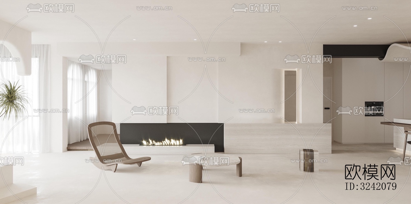 奶油风客餐厅效果图下载（渲染图3）