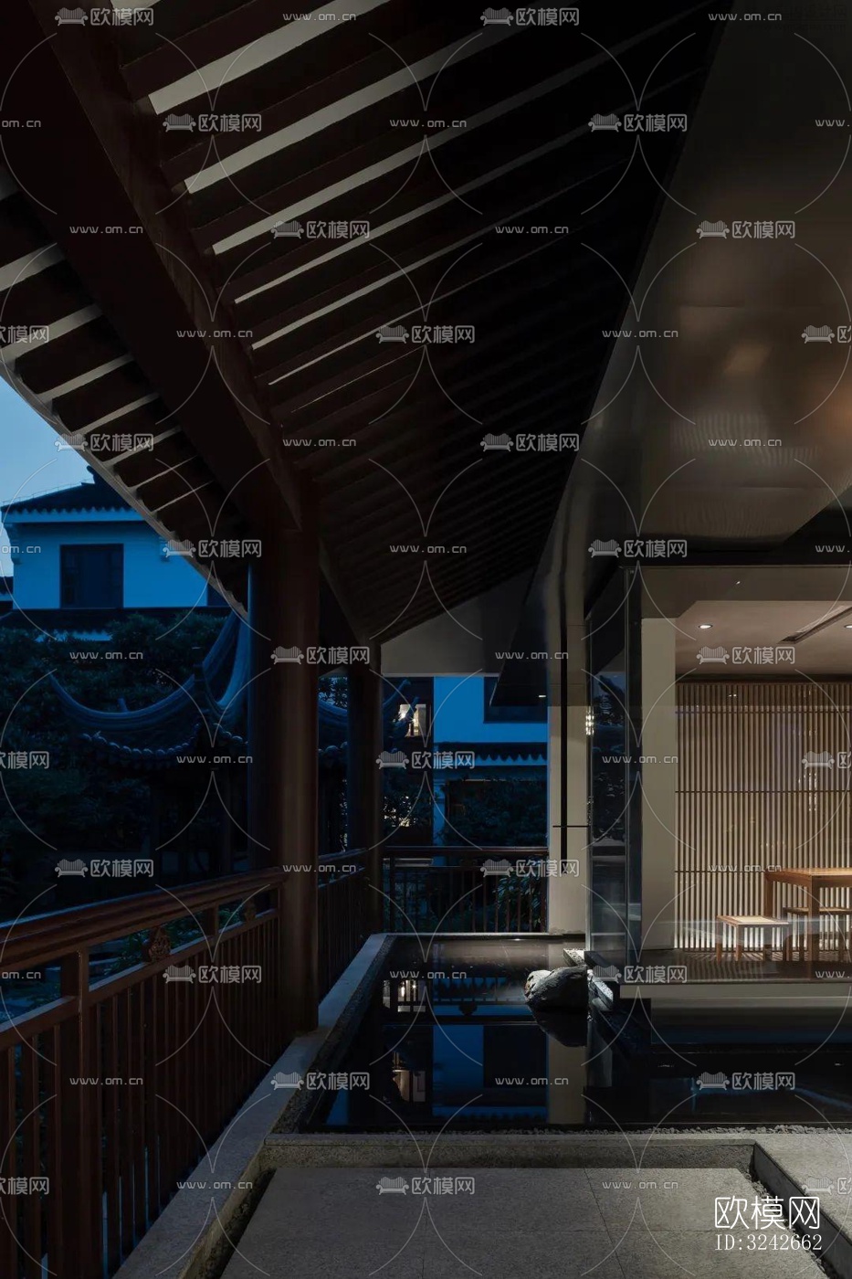 新中式中餐厅效果图下载（渲染图16）