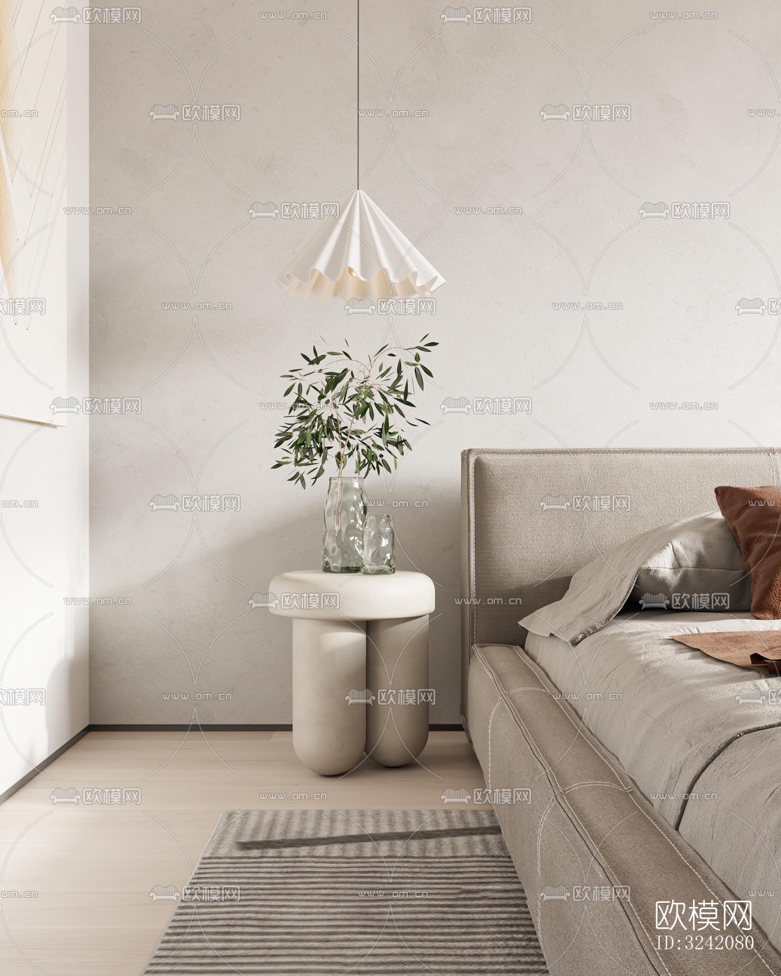 奶油风客餐厅效果图下载（渲染图4）