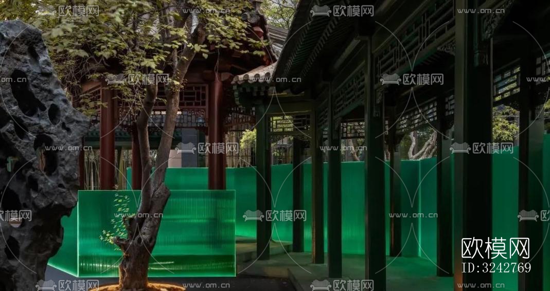 新中式中餐厅效果图下载（渲染图4）